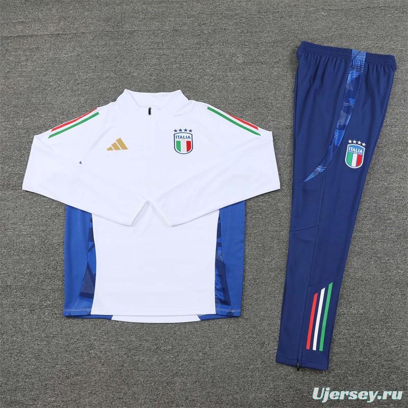 2024 Italy White Half Zipper Jacket+Long Pants