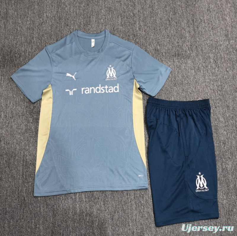 24/25 Kids Olympique Marseille Blue Short Sleeve Jersey+Shorts