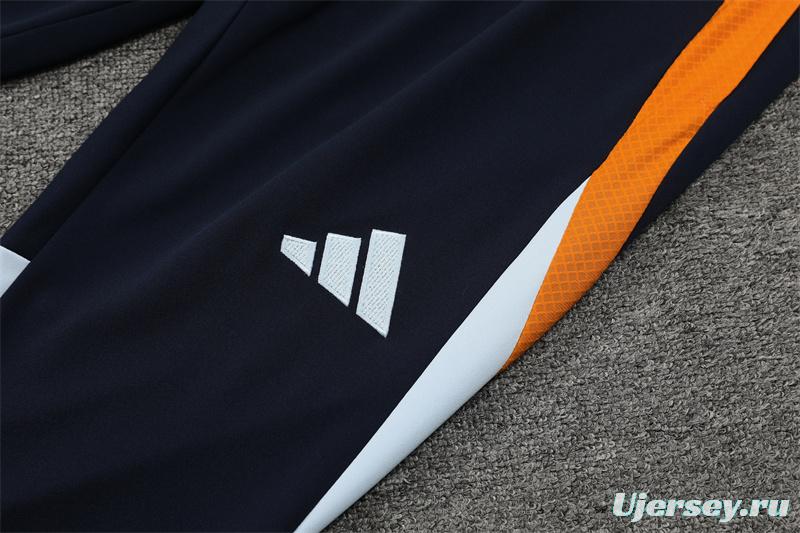 24/25 Real Madrid White/Navy/Orange Half Zipper Jacket+Long Pants