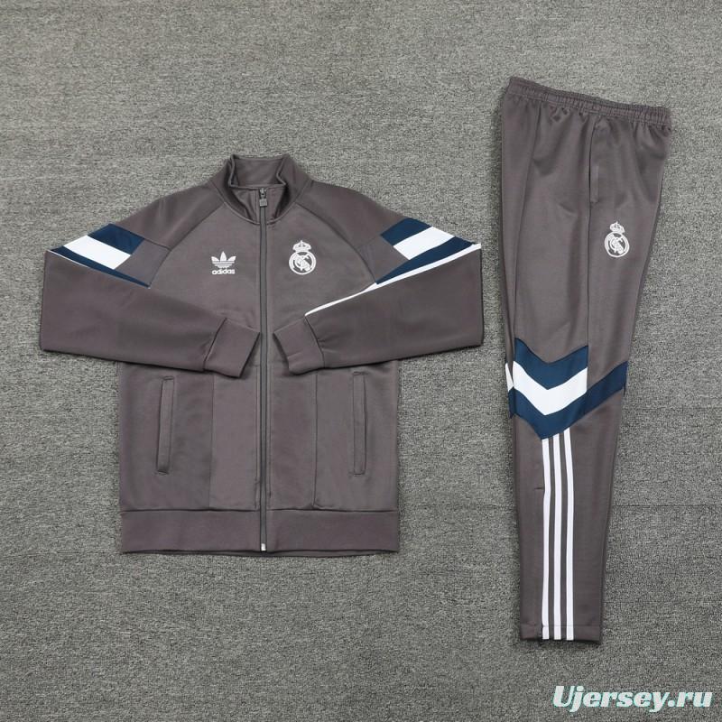 24/25 Real Madrid Grey Full Zipper Jacket +Long Pants