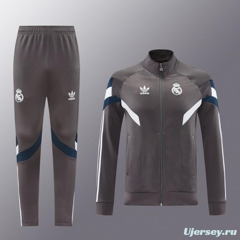 24/25 Real Madrid Grey Full Zipper Jacket +Long Pants