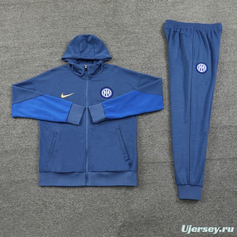 24/25 Inter Milan Blue Hoodie Full Zipper Jacket +Long Pants