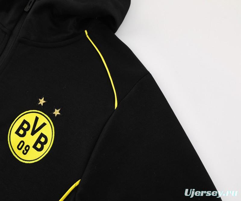 24/25 Borussia Dortmund Black Hoodie Full Zipper Jacket +Long Pants