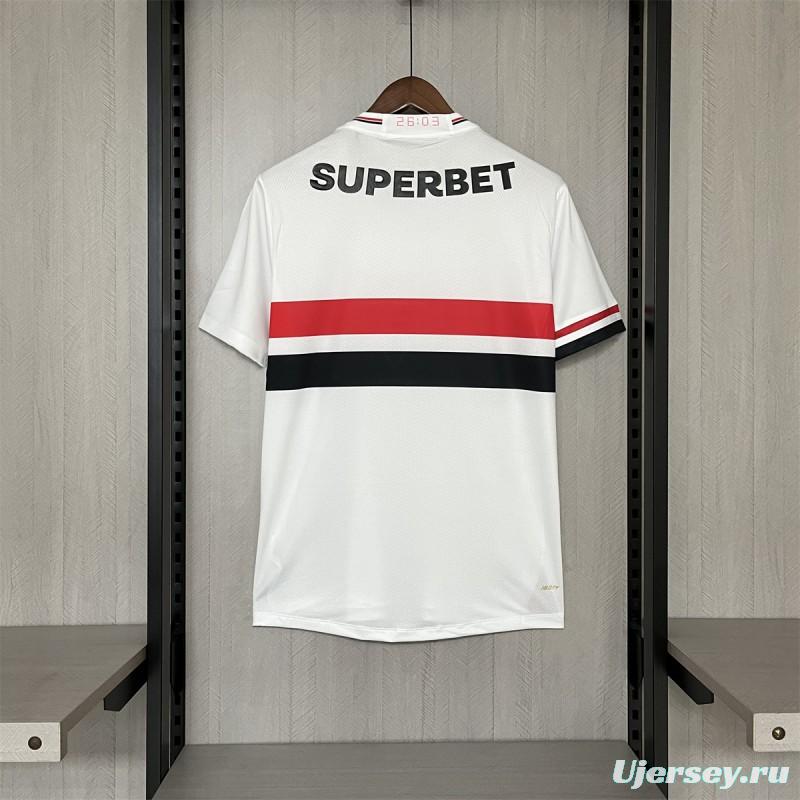 25/26 São Paulo Home Jersey With Chest Sponsor