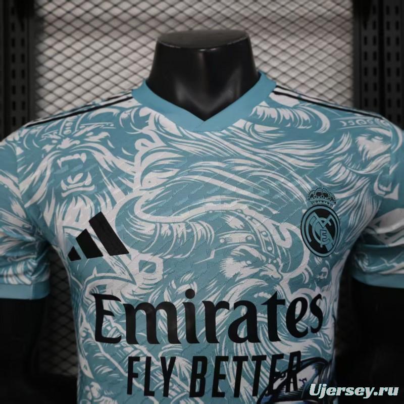 Player Version 25/26 Real Madrid Light Blue with Viking Warrior Pattern Jersey