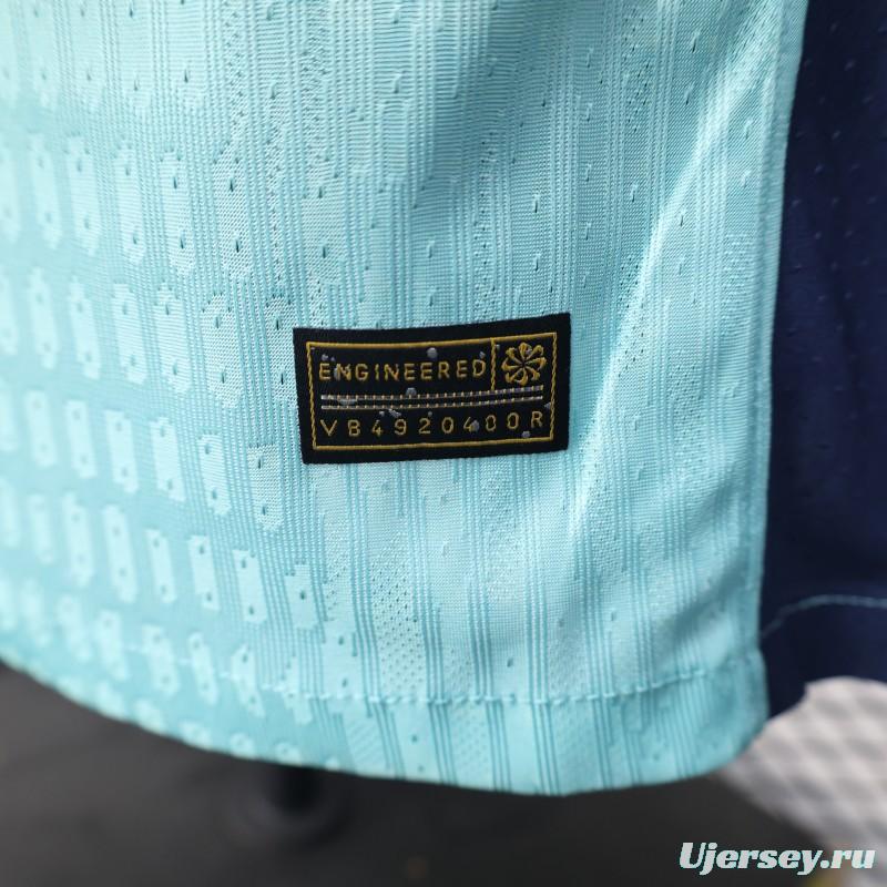 Player Version 25/26 Barcelona Blue 125Th Anniversary Mint Green Jersey with Navy Blue Stripe and Spotify Sponsor