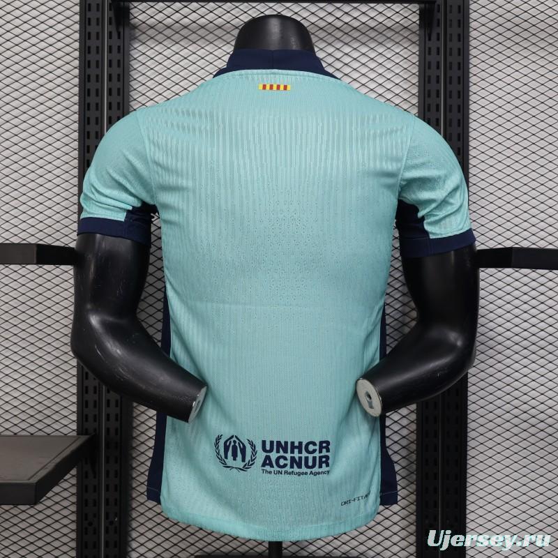 Player Version 25/26 Barcelona Blue 125Th Anniversary Mint Green Jersey with Navy Blue Stripe and Spotify Sponsor