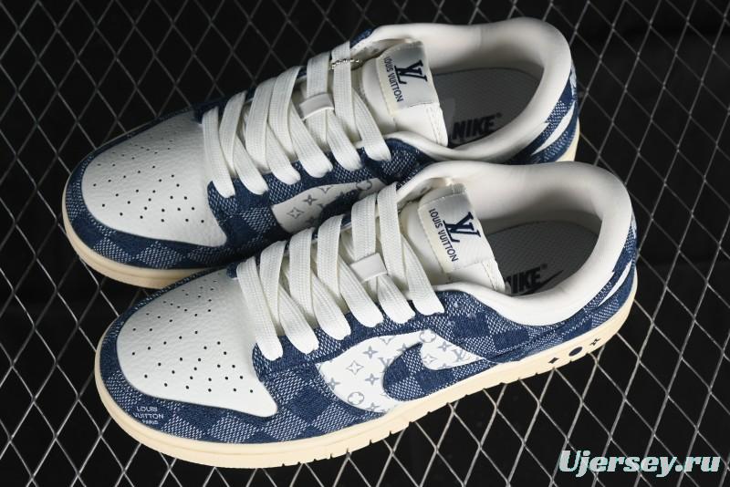 Nike SB Dunk Low LV Collaboration - Denim Checker Anniversary High-End Custom Low-Top Casual Skate Shoes - JH8310-949