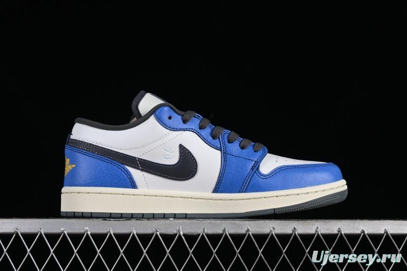Nike Air Jordan 1 Low Flight Vintage Casual Sneakers with Distressed White-Blue Design - FV8439-104
