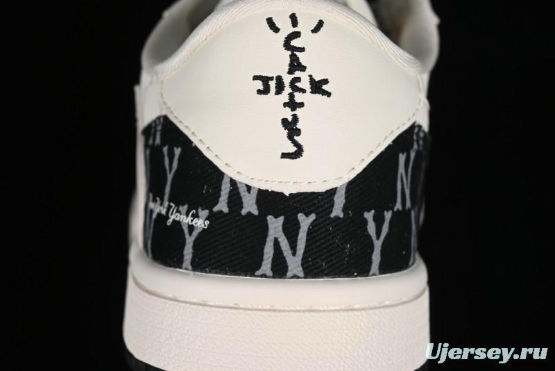 Nike Travis Scott x Fragment Design x Air Jordan 1 Low OG SP AJ1 MLB Collaboration - NY Black Print Low Top Casual Sneakers SJ2068-104