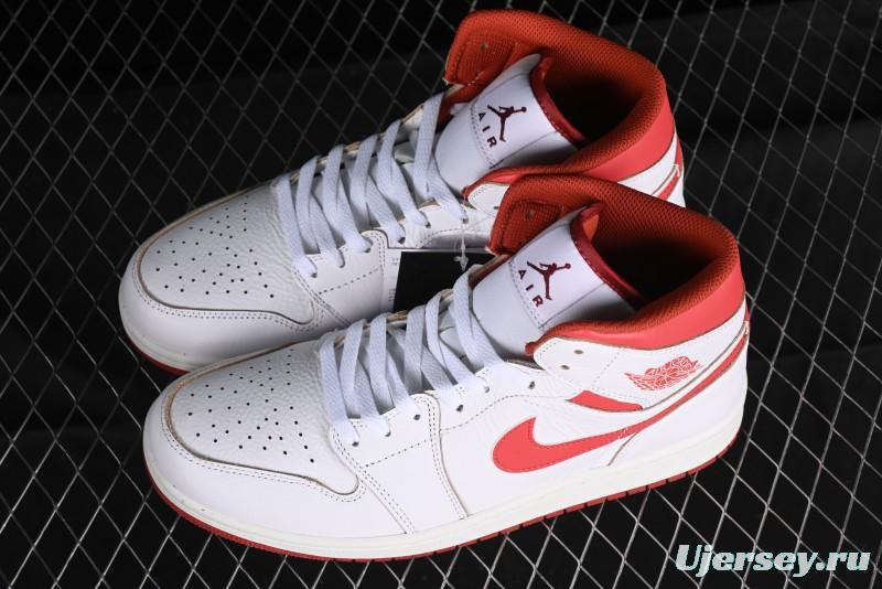 Nike Air Jordan 1 Mid Basketball Shoes in White/Orange/Red - FJ3458-160