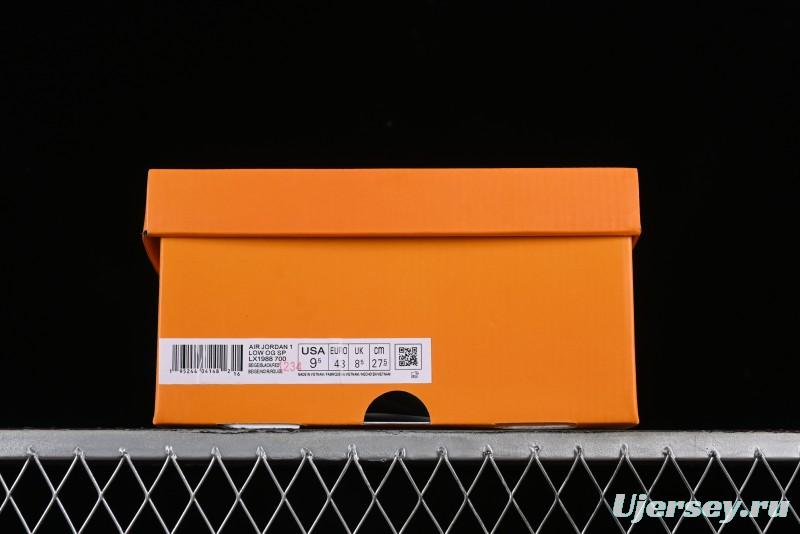 Nike Travis Scott x Fragment Design x Jordan Air Jordan 1 Low OG SP AJ1 LV Beige Black Red Casual Sneakers - LX1988-700