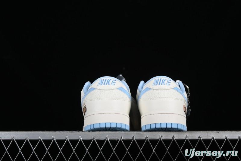 Nike SB Dunk Low Gucci Collaboration - Beige & Light Blue Crochet Fabric Anniversary High-End Custom Low-Top Casual Skate Shoes - DQ1098-376