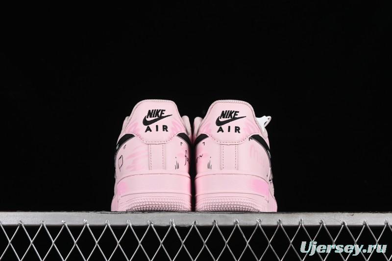 Nike Air Force 1 '07 Low Casual Sneakers with Anime-inspired Peach Pink Spray Design - CW2288-111