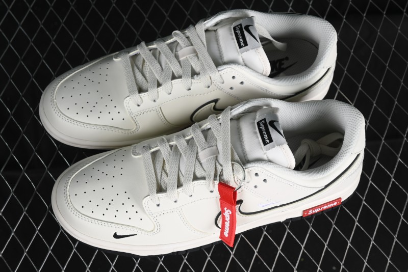 Nike SB Dunk Low Supreme Collaboration - Beige Black Mini Swoosh Anniversary High-End Custom Low-Top Casual Skate Shoes - DJ2024-006