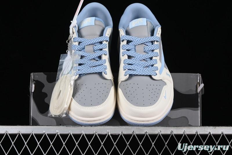 Nike Travis Scott x Fragment Design x Air Jordan 1 Low OG SP AJ1 LV Collaboration Deep Blue Low-Top Casual Sneakers - BB6588-104