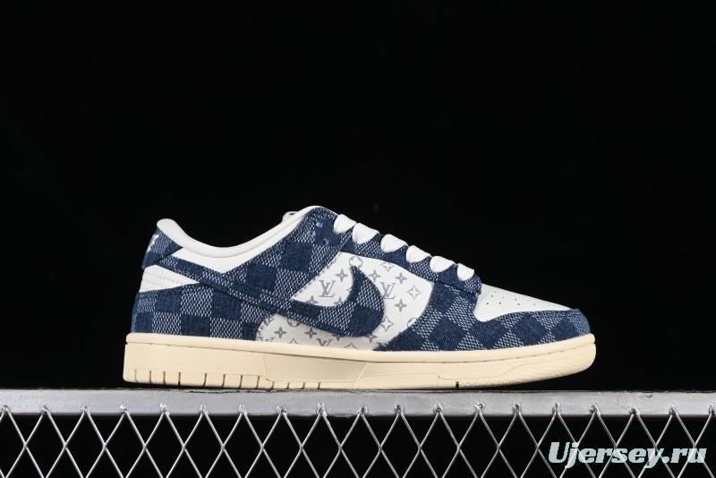 Nike SB Dunk Low LV Collaboration - Denim Checker Anniversary High-End Custom Low-Top Casual Skate Shoes - JH8310-949