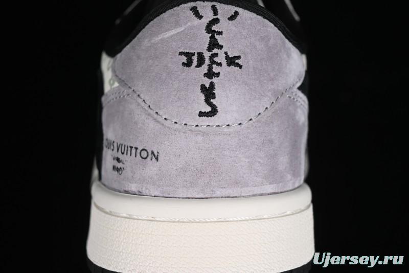 Nike Travis Scott x Fragment Design x Jordan Air Jordan 1 Low OG SP AJ1 LV Grey Black Pig Print Low-top Casual Sneakers - SJ2068-101