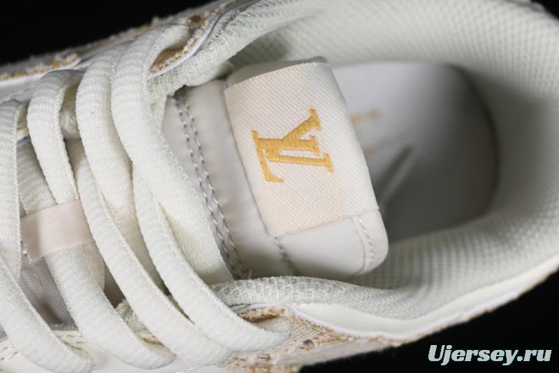 Nike SB Dunk Low LV Collaboration - Yellow Denim Beige with Yellow Swoosh Anniversary High-End Custom Low-Top Casual Skate Shoes - DJ2024-007