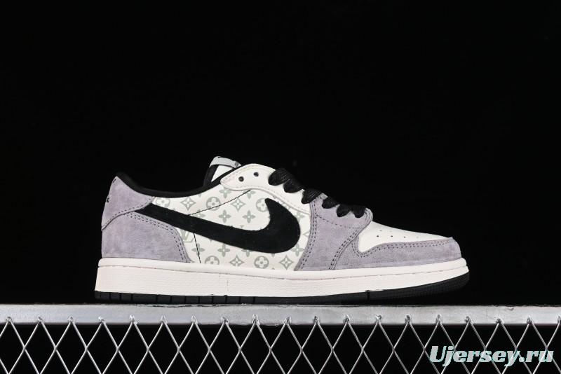 Nike Travis Scott x Fragment Design x Jordan Air Jordan 1 Low OG SP AJ1 LV Grey Black Pig Print Low-top Casual Sneakers - SJ2068-101