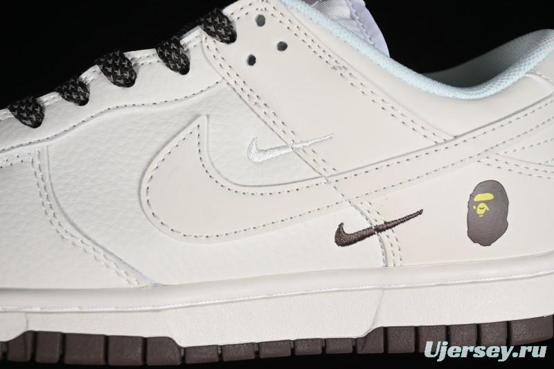 Nike SB Dunk Low BAPE Collaboration Anniversary Edition - White with Brown Swoosh Low-Top Casual Skate Shoes - XD6188-019