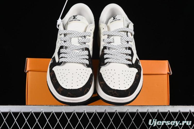 Nike Travis Scott x Fragment Design x Air Jordan 1 Low OG SP AJ1 LV Classic Black Gold Low-top Casual Sneakers - SJ2068-103