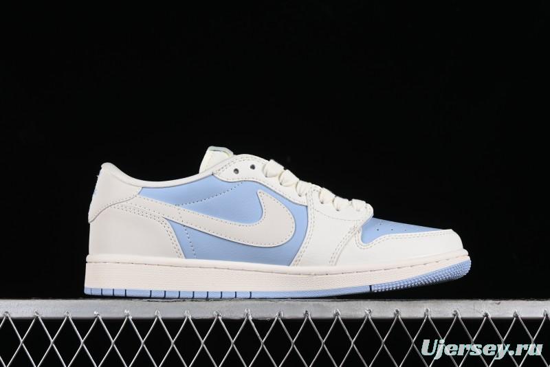Nike Travis Scott x Fragment Design x Jordan Air Jordan 1 Low OG SP AJ1 LV Blue Double Hook Casual Sneakers - BB6588-103