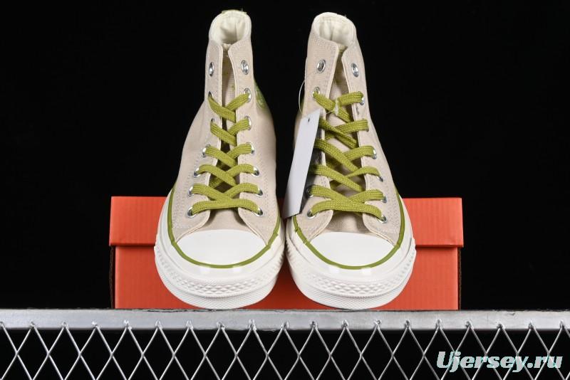 Converse Chuck 70 High Top Casual Canvas Sneakers with Light Beige Upper and Avocado Green Accents - A08530C
