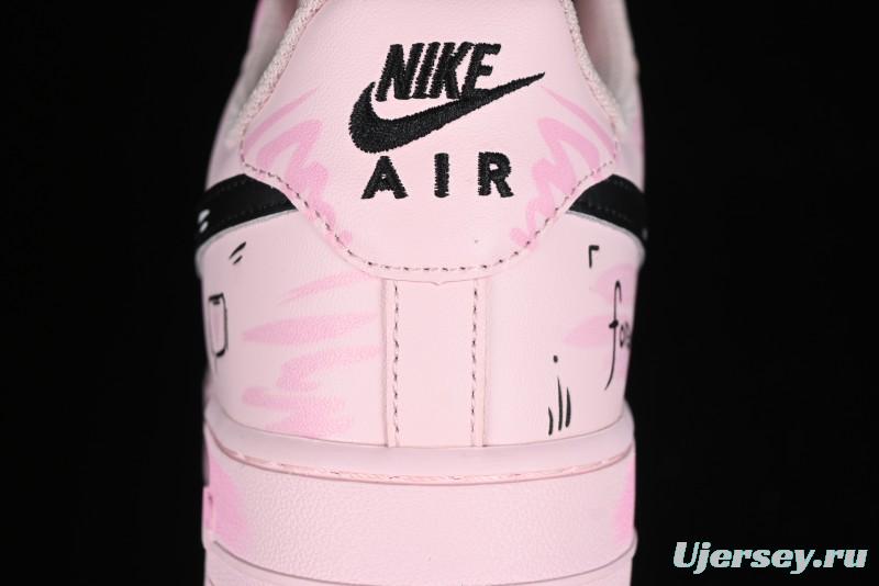 Nike Air Force 1 '07 Low Casual Sneakers with Anime-inspired Peach Pink Spray Design - CW2288-111