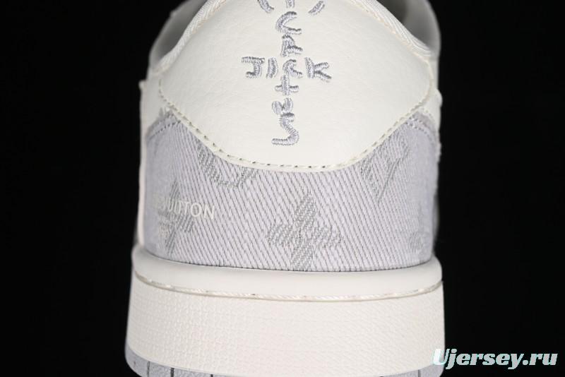 Nike Travis Scott x Fragment Design x Jordan Air Jordan 1 Low OG SP AJ1 LV Grey Denim Culture Casual Sneakers - LJ5188-004