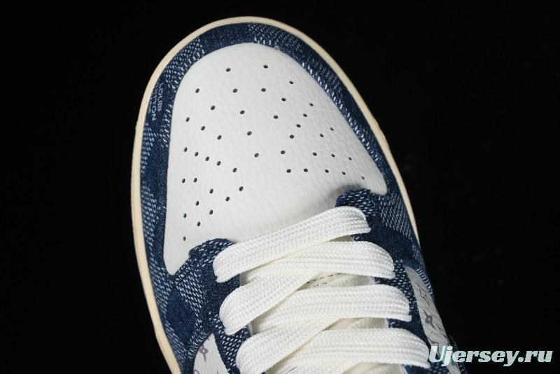 Nike SB Dunk Low LV Collaboration - Denim Checker Anniversary High-End Custom Low-Top Casual Skate Shoes - JH8310-949