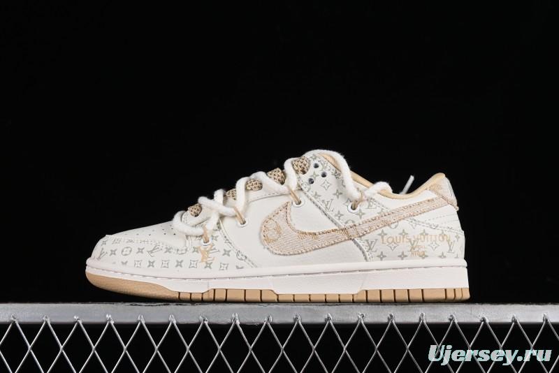 Nike SB Dunk Low LV Collaboration Strap Beige Swoosh Anniversary High-End Custom Low-Top Casual Sneakers - SJ2068-250