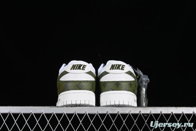 Nike SB Dunk Low LV Collaboration - Embroidered White Green Print Anniversary High-End Custom Low-Top Casual Sneakers - DQ1098-362