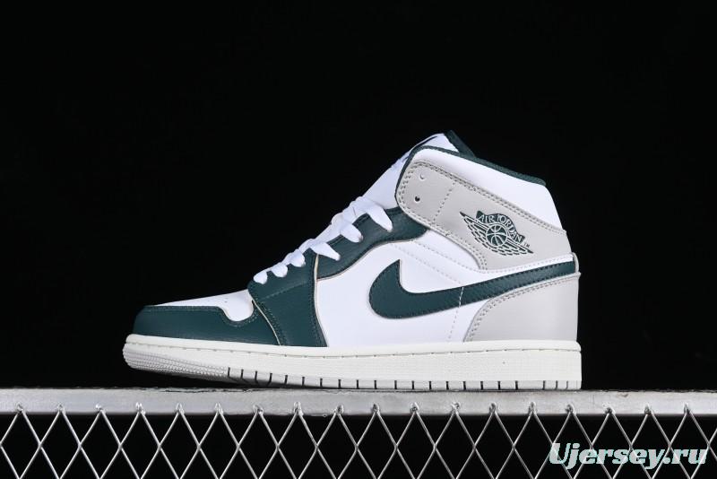 Nike Air Jordan 1 Mid Basketball Shoes with Oxidized Green Leather and Perforated Toe - FQ7720-103