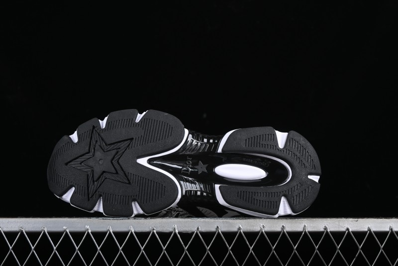 Dior Chrono Round Toe Lace-Up Lifestyle Casual Running Sneakers - 6865 BLACK WHITE