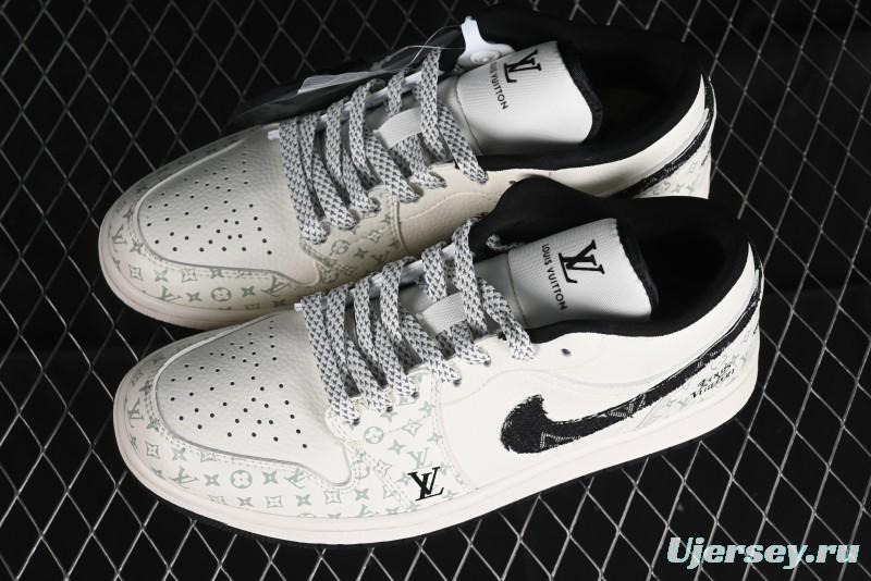 Nike Air Jordan 1 Low LV Collaboration - Black Denim Print Custom High-End Basketball Shoes - SJ9950-006