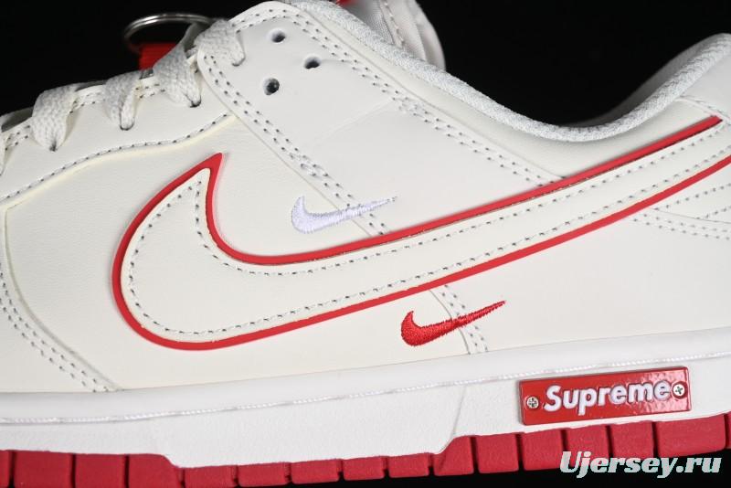 Nike SB Dunk Low Supreme Collaboration - Beige Red Mini Swoosh Anniversary Custom Low-Top Casual Skate Shoes - DJ2024-004