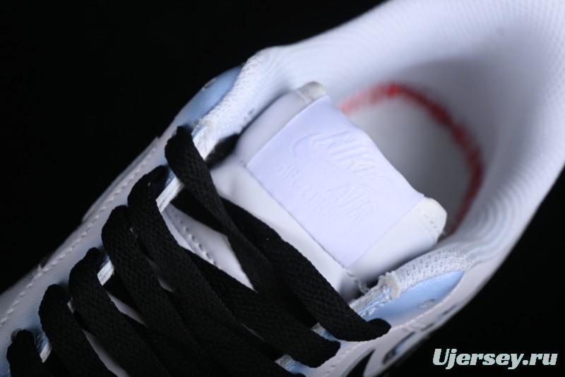 Nike Air Force 1 '07 Low Casual Sneakers with Anime-inspired Blue Spray Paint Design - CW2288-111