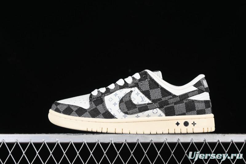 Nike SB Dunk Low LV Collaboration - Black Checkerboard Anniversary Custom Low-Top Casual Skate Shoes - XB3802-353