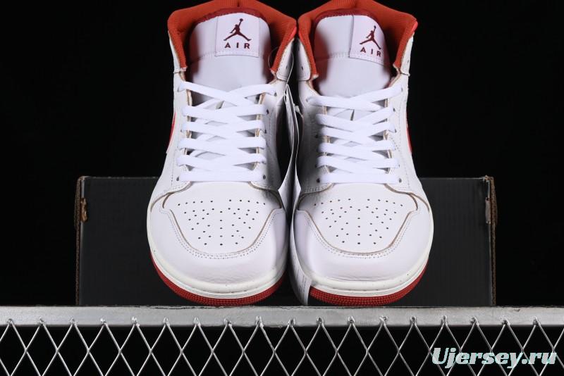 Nike Air Jordan 1 Mid Basketball Shoes in White/Orange/Red - FJ3458-160