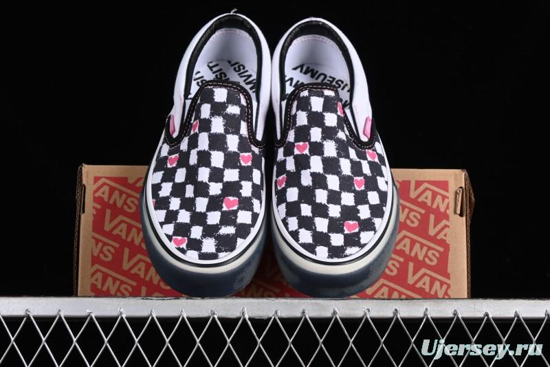 Vans Slip-On Classic Collaborative Hand-Painted Graffiti with Pink Accents and Crystal Outsole Checkerboard Slip-On - VN000CT5BPA