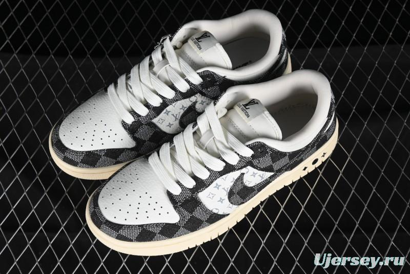 Nike SB Dunk Low LV Collaboration - Black Checkerboard Anniversary Custom Low-Top Casual Skate Shoes - XB3802-353