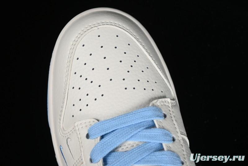 Stussy x Nike Dunk Low SB Skate Shoes in White with Light Blue Swoosh - DQ1098-380