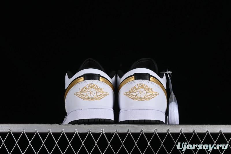 Nike Air Jordan 1 Low AJ1 Basketball Shoes with Black White Gold Swoosh - 553558-172