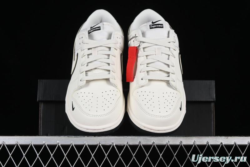 Nike SB Dunk Low Supreme Collaboration - Beige Black Mini Swoosh Anniversary High-End Custom Low-Top Casual Skate Shoes - DJ2024-006