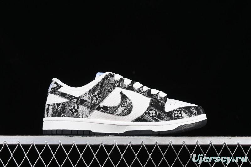 Nike SB Dunk Low LV Collaboration - Black Denim Anniversary High-End Custom Low-Top Casual Skate Shoes - XB3802-351
