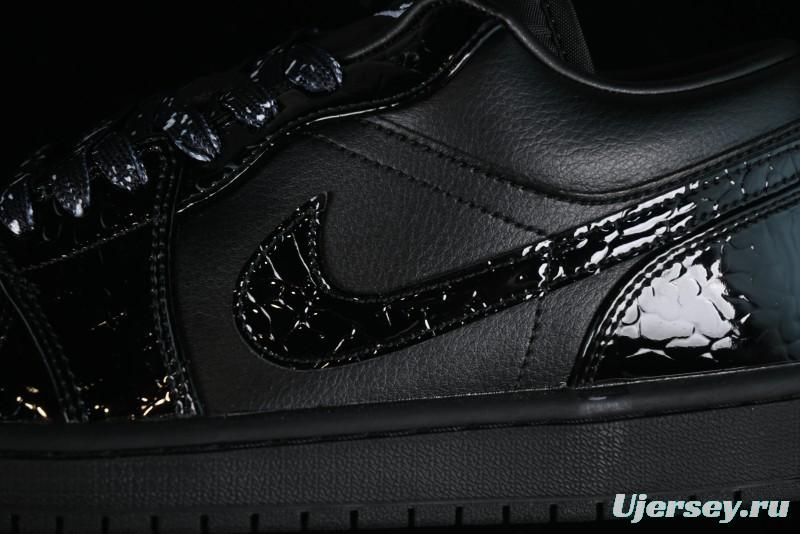 Nike Air Jordan 1 Low "Black Croc" Casual Sneakers with Crocodile-Embossed Leather - HJ7743-010