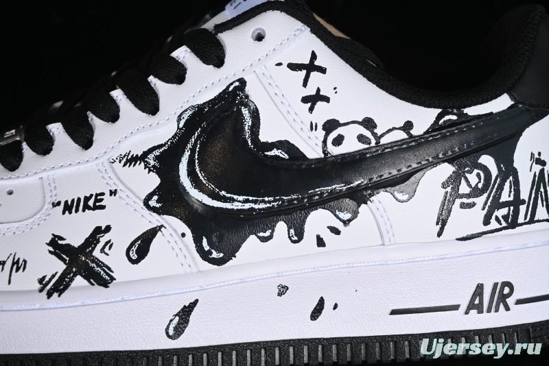 Nike Air Force 1 '07 Low Casual Sneakers with Black and White Graffiti Panda Design - DH7561-222