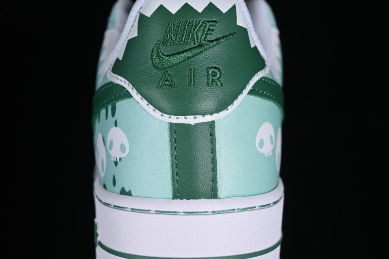 Nike Air Force 1 '07 Low Witch Collaboration Custom Leather Sneakers with Skull and Gradient White-Green Design - CW2288-111