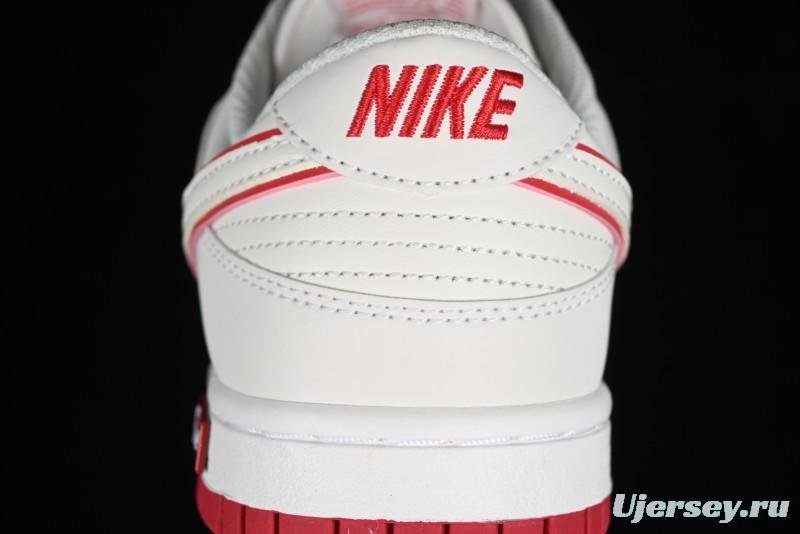 Nike SB Dunk Low Supreme Collaboration - Beige Red Mini Swoosh Anniversary Custom Low-Top Casual Skate Shoes - DJ2024-004
